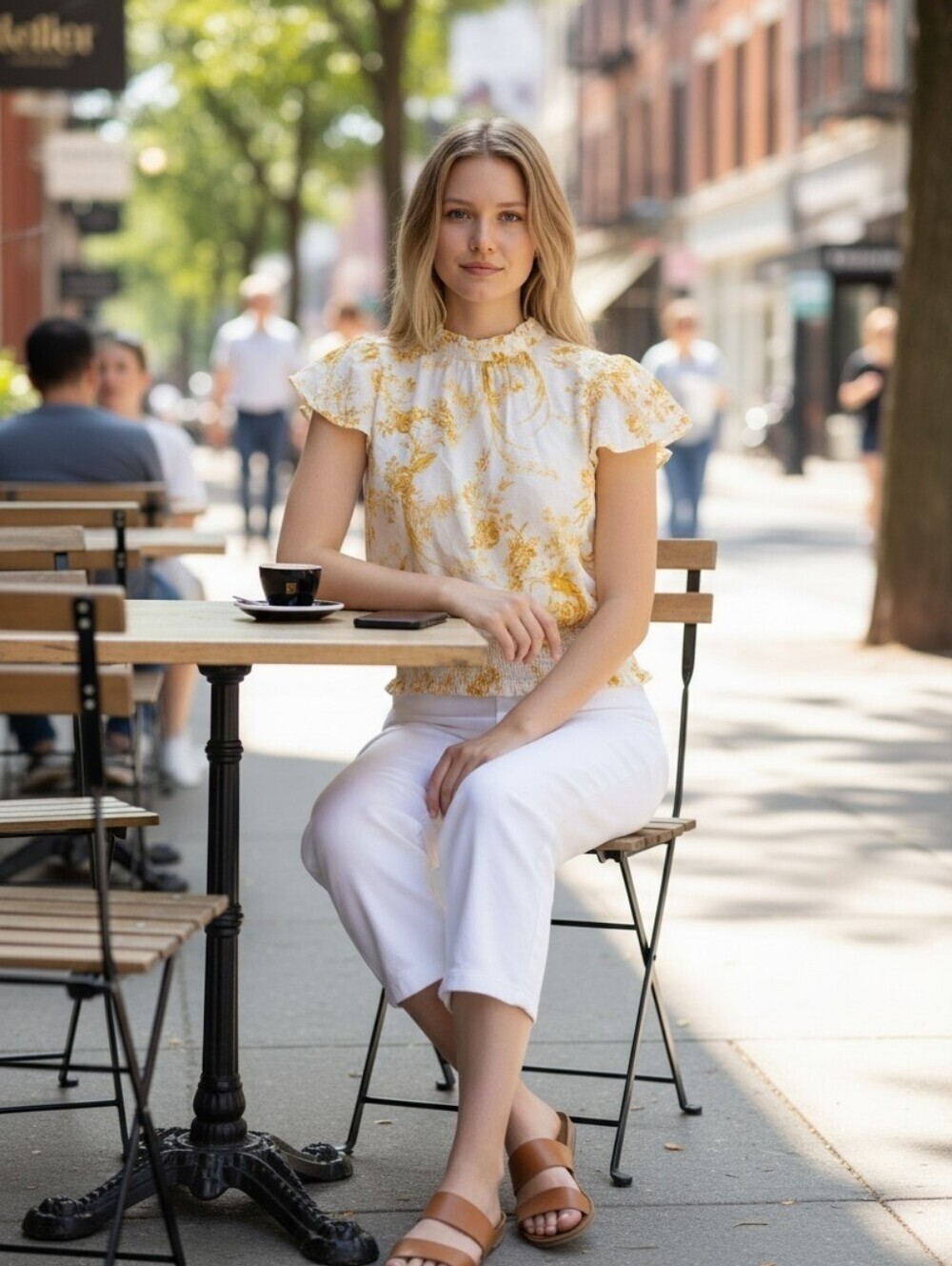 Rose & Olive Women's Yellow & White Short Sleeve Blouse Size Medium